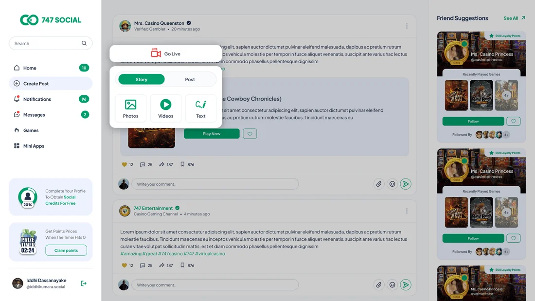 747 Social Casino - Stories & posts